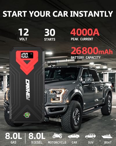 4000A Car Battery Booster Jump Starter(up to 8.0L Gas and 8.0L Diesel Engine)