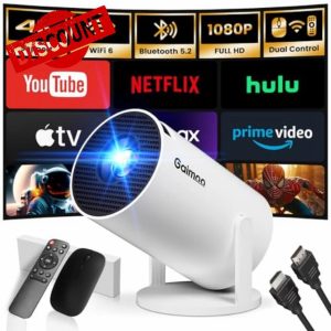 [Built-in App] Mini Projector 1080P FHD 4K Support Projector with Mouse Portable Projector with WiFi and Bluetooth 180° Adjustable Auto Keystone HDMI/TV Stick/USB/PS5/Laptop