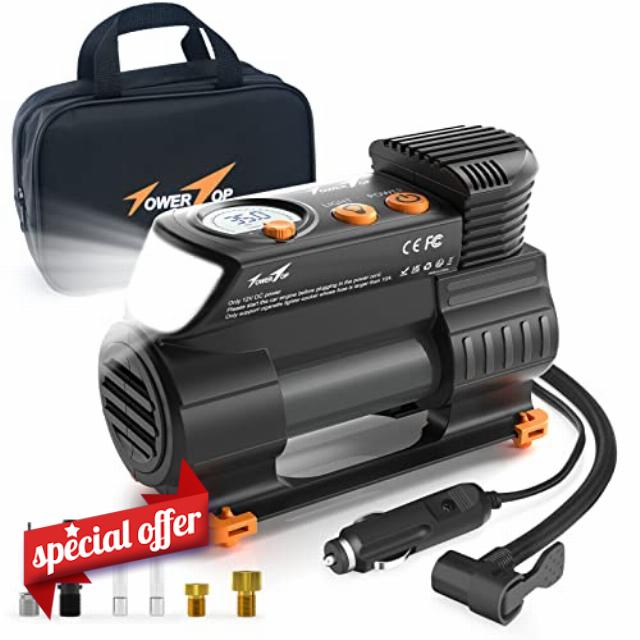 TowerTop Tyre Inflator Air Compressor: 2X Faster Heavy Duty Car Tyre Pump Portable 12V Digital Tyre Inflator with High Precision Pressure Gauge