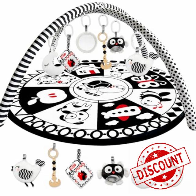 Quokka Floor Round Playmat for Babies - Super Soft Black&White Play Mat for Kids Toddlers & Infants - Extra Thick Large Padded Non-Slip Nursery Rug in Contrast Colors - Foldable Playroom Ma