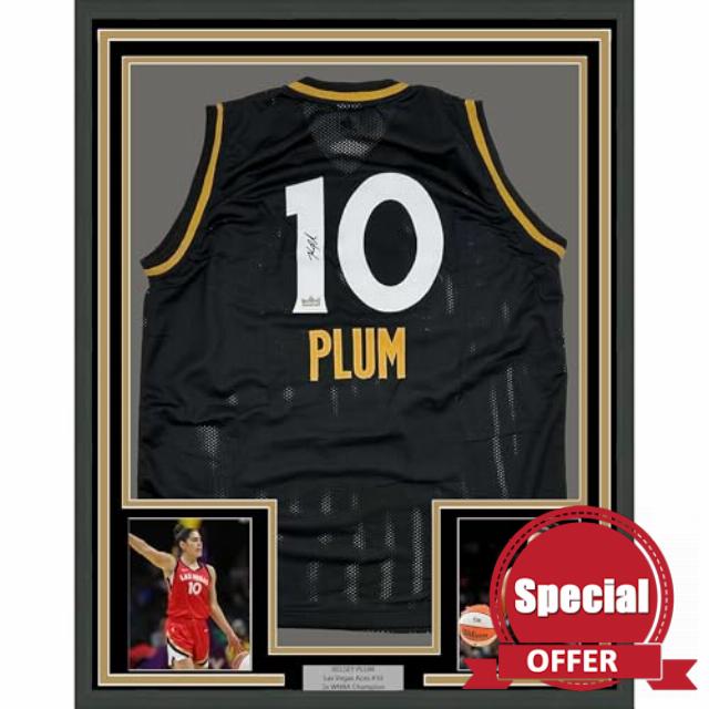 Framed Facsimile Autographed Kelsey Plum 35x39 Las Vegas Black Reprint Laser Auto Basketball Jersey