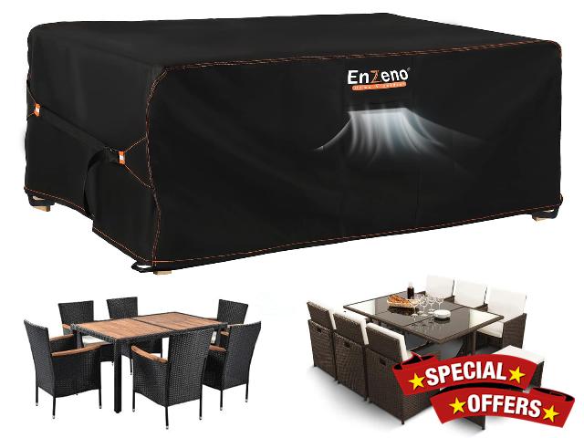 Enzeno Garden Furniture Covers,180X120X74cm Waterproof,420D Heavy Duty Oxford Fabric Outdoor Patio Table Cover with Air Vent for Chair and Table Cove