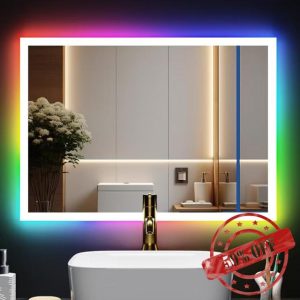 29“x21” Led Bathroom Mirror - 3 Front Lit + 6 RGB Backlit Bathroom Mirror with Lights，Anti-Fog，Shatterproof，Stepless Dimmable，Led Touch Mirror for Bathroom Vanity Wall，Horizontal/Vertical (29IN*21IN)