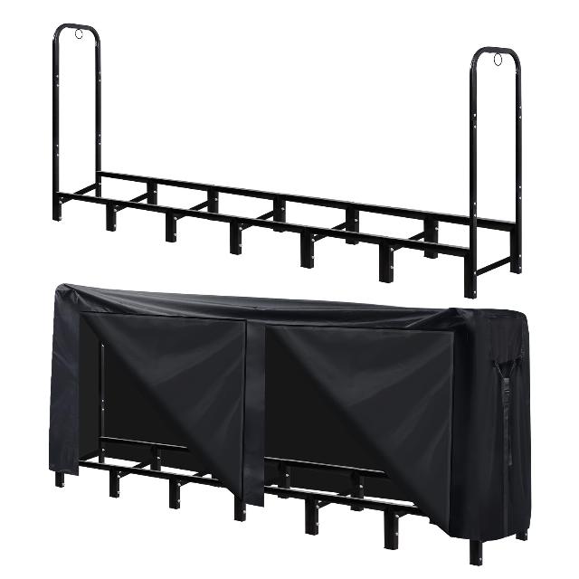 8FT Firewood Rack with Cover - Outdoor Use Ready
