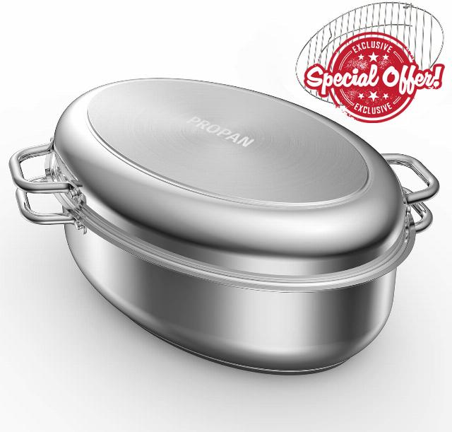 PROPAN Roasting Pan with Rack and Lid 12 Quart