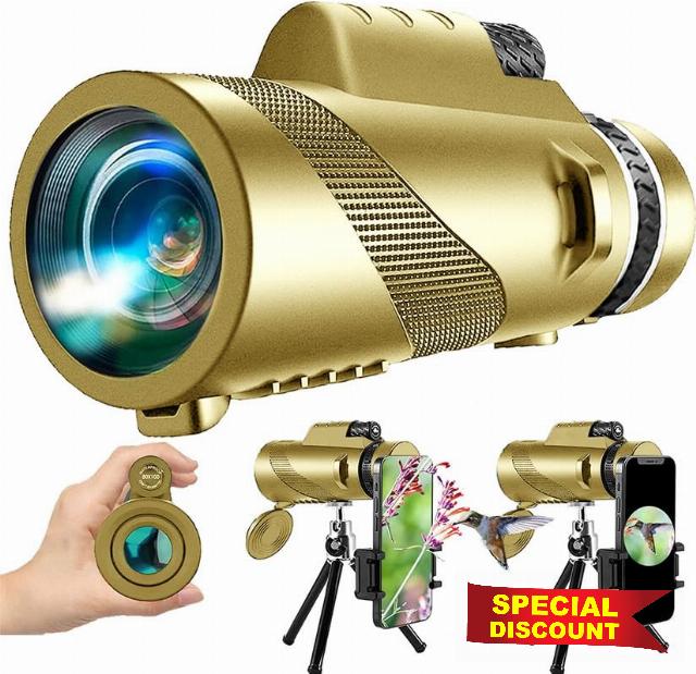 80x100 Monocular-Telescope High Powered for Smartphone Monoculars for Adults High Definition for Stargazing Hunting Wildlife Bird Watching Travel Camping Hiking