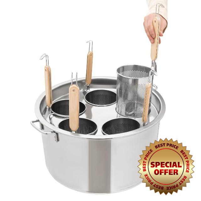 5 Holes Pasta Cooker Insert Set Stainless Steel Pasta Pot with Strainer Basket 37L/39QT Pasta Pot with 5 Strainer Insert Pasta Cooking Cookware for Noodles Dumplings Pasta Kitchen Restaurant