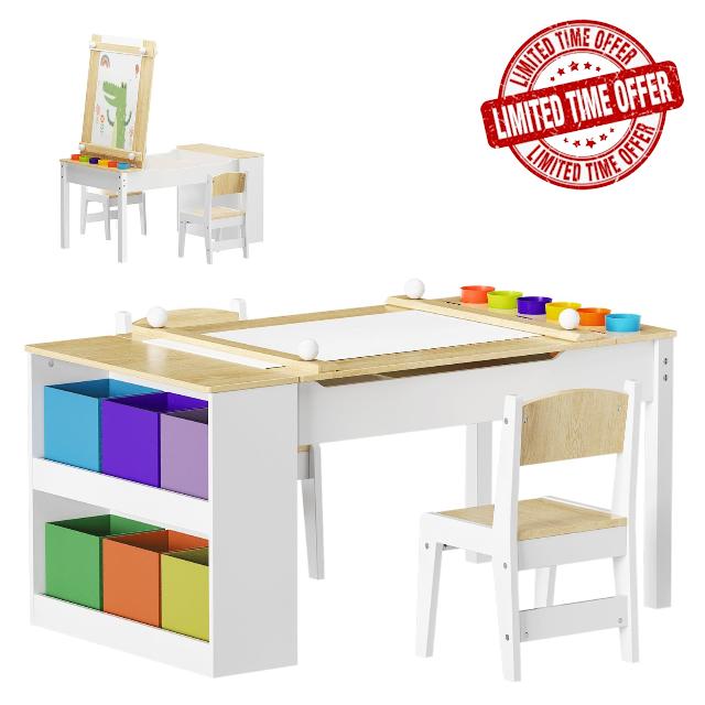 3-in-1 Kids Art Table and Easel Chair Set with Storage Bins & Paper Roll