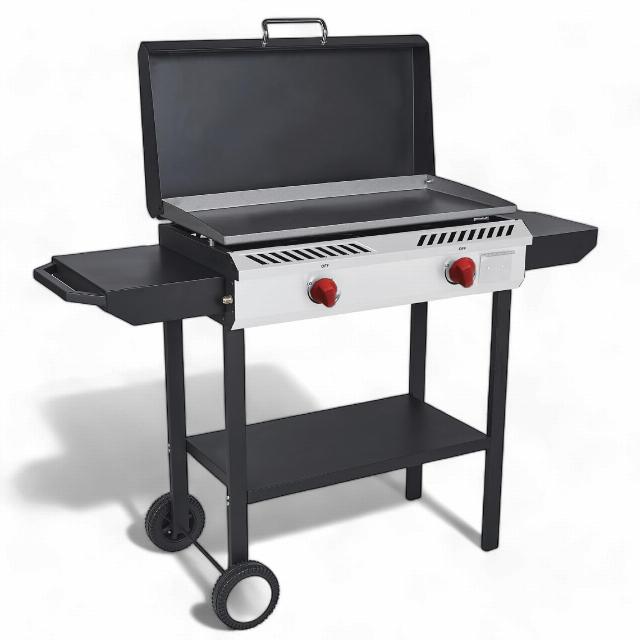 GasOne Gas Griddle – 2-Burner Propane Stove with Flat Top Grill – Modular Cast Iron Propane Grill and Griddle with Cover and Side Shelves – Pre-Seasoned Flat Top Griddle Grill for Outdoor