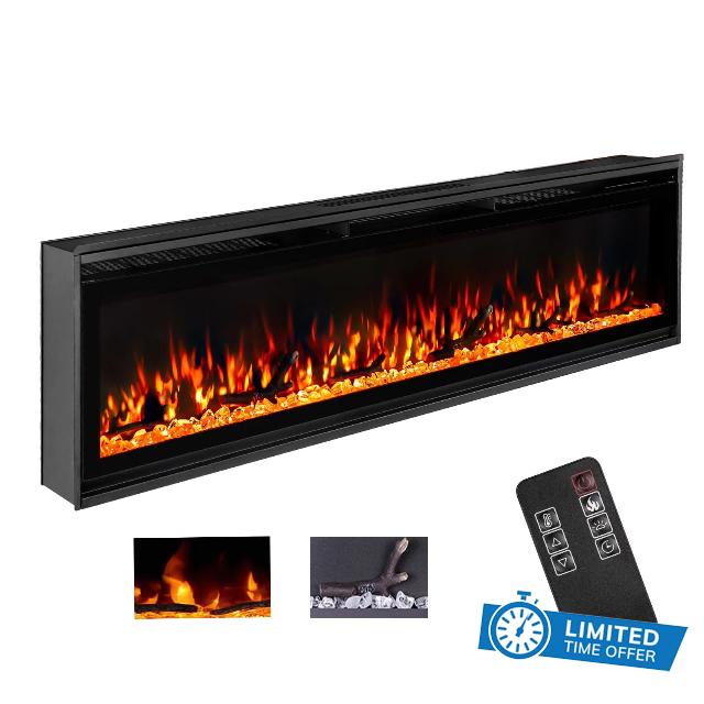 TUAN 30 inch Electric Fireplace Inserts and Wall Fireplace Electric with Remote Control and Linear Fireplace with Multicolor Flame