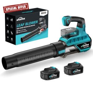 Leaf Blower Cordless with Battery and Charger: 4.0Ah Blushless Motor Blowers for Lawn Care 450 CFM 20V Powered Electric Air Power Fan Turbo Dry Car Dryer (Blue)