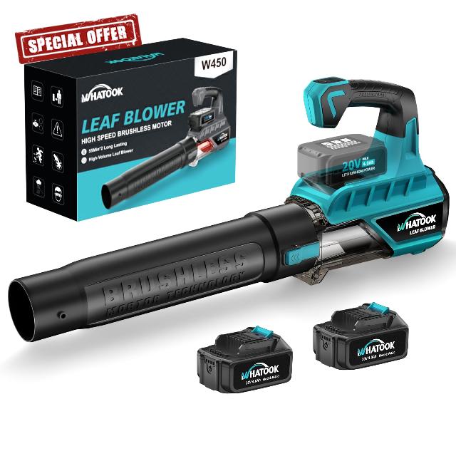 Leaf Blower Cordless with Battery and Charger: 4.0Ah Blushless Motor Blowers for Lawn Care 450 CFM 20V Powered Electric Air Power Fan Turbo Dry Car Dryer (Blue)