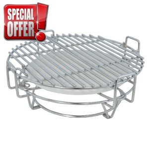 Sunnydaze Half Moon Cooking Grate System - Fits 15" Kamado Egg Grills - Stainless Steel Grill Grate with Ceramic Deflector Plate