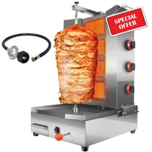 4 Burners Shawarma Machine Commercial Large Shawarma Grill Machine Rotisserie Grill Kebab Vertical Rotisserie Propane Turkish Chicken Doner Kebab Broiler for Kitchen Restaurant
