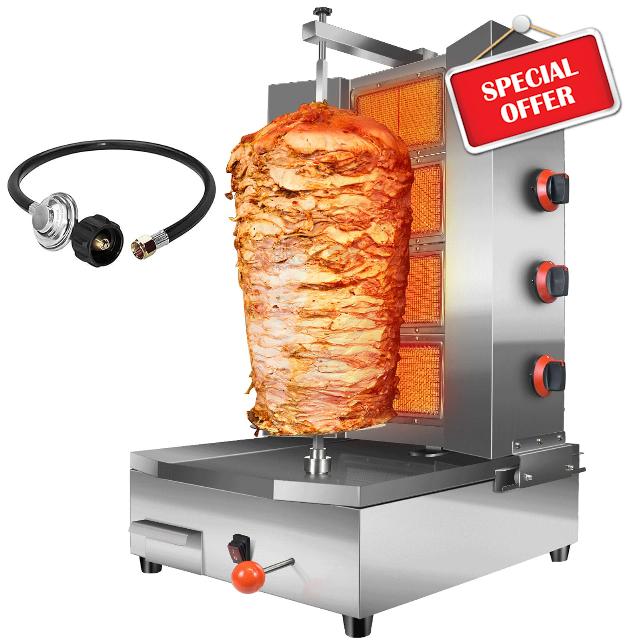 4 Burners Shawarma Machine Commercial Large Shawarma Grill Machine Rotisserie Grill Kebab Vertical Rotisserie Propane Turkish Chicken Doner Kebab Broiler for Kitchen Restaurant