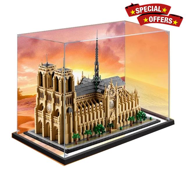 Acrylic Clear & Dustproof Display Case for Lego 21061 Notre Dame de Paris (Display Model Not Included) (Mirrors*Background)