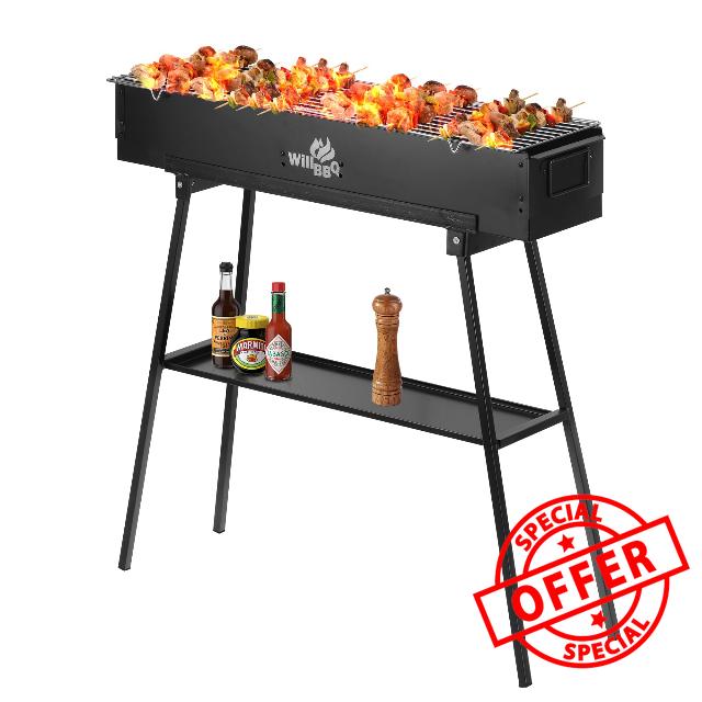 Charcoal Grills Commercial Quality Portable Multiple Size Hibachi BBQ Lamb Skewer Folded Camping Barbecue Grill for Backyard Party Picnic Travel Outdoor Cooking Use(31.6x7.1x5.1 inch)