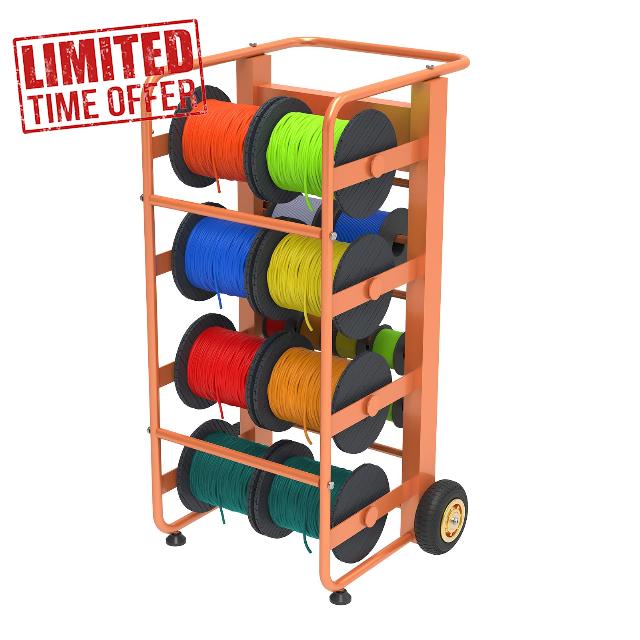 Electrical Wire Spool Rack 11 Axle Portable Bulk Cable Reel Cable Caddy Heavy Duty Cable Spool Holder Multi-Spool Wire Rack Dispenser with Wheels and Box 300lbs Capacity Orange