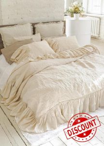 INDACORIFY Cotton Linen Ruffle Duvet Cover Bohemian Bedding 3 Pcs Set Linen Duvet with 2 Pillowcases with Ruffles Softened Comforter Cover Set (King 90X104 Inches)