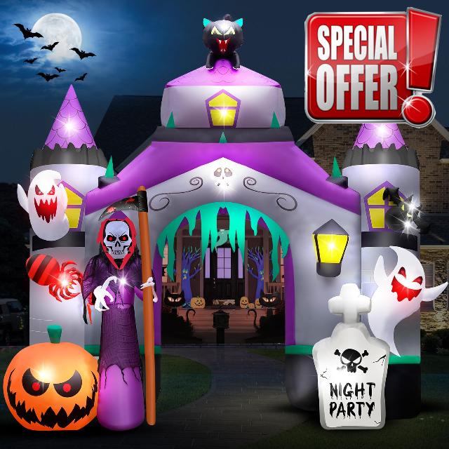 12.5ft Halloween Inflatable Castle - Durable Outdoor Decoration with Quick-Inflate Fan