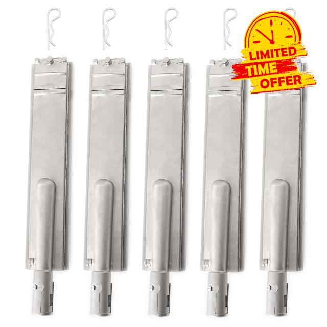 5 Pack Heavy Duty Cast 304 Stainless Steel BBQ Grill Burners Outdoor Premium Gas Grill Replacement Parts for 26102 23301 16516 44305 Bull Blaze Nexgrill Thermos Cal Flame Turbo CharBroil and More