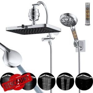 Hibbent Upgraded 5-spray 13'' Dual Filtered Rainfall Shower Head Combo