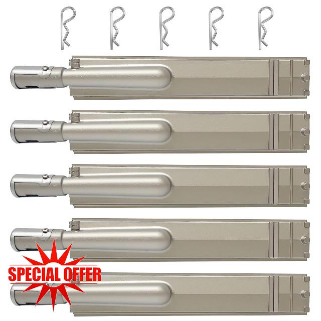 5 Set 16 1/8" Heavy Duty Cast 304 Stainless Steel Grill Burners Replacement Compatible with Bull Lion Cal Flame Blaze Turbo Coyote Aussie Bakers Chefs Nexgrill and Charbroil