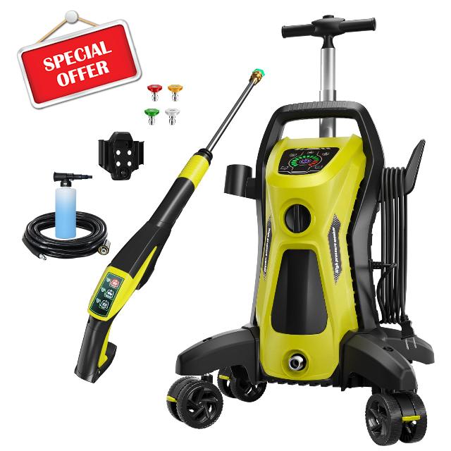 Pressure Washer Electric Powered - 5000 PSI 3.2 GPM Electric Pressure Washer with Upgrade Spray Handle Pressure Control and 4 Anti-Tipping Wheels for Effortlessly Cleaning