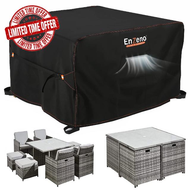 Enzeno Cube Garden Furniture Covers,125X125X74cm Garden Square Table Cover Waterproof,420D Heavy Duty Outdoor Patio Rattan Cube Table Covers Windproof
