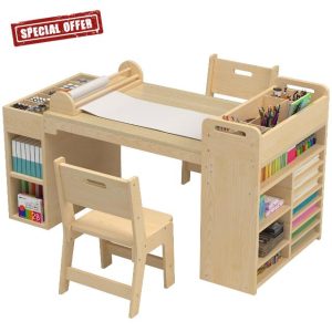 50.4inx 22.8in Kids Art Table and Chair Set with Paper Roll Dispenser