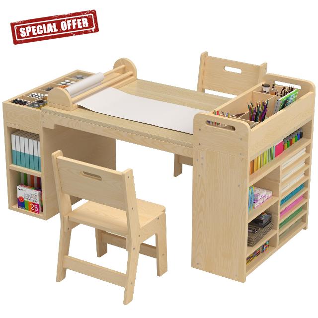 50.4inx 22.8in Kids Art Table and Chair Set with Paper Roll Dispenser
