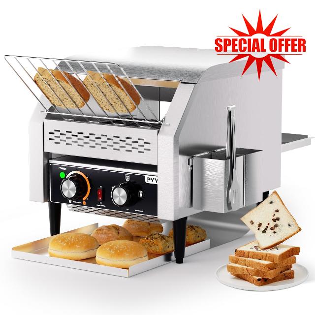 PYY Commercial Conveyor Toaster 300 Slices - Stainless Steel Commercial Toaster for Restaurant School