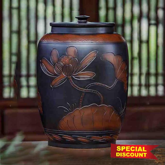 Ceramic Rice Cylinder With Lid - Airtight Bulk Food Storage
