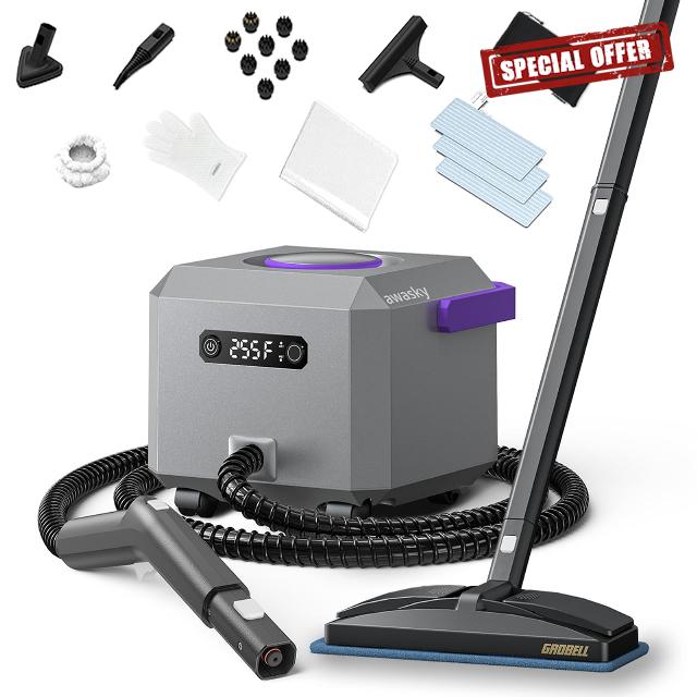 Steam Cleaner: Fast 50-Sec Heat-Up Refill Anytime - No Waiting Multipurpose Portable Handheld Steamer Mop for Home Use Car Detailing Upholstery Bed Furniture Bathroom Tile Grout Floor Cleaning
