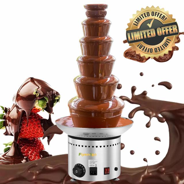 Commercial Chocolate Fountain 6 Layers 19Lbs Large Chocolate Fondue Tower Stainless Steel Hot Chocolate Waterfall for Nacho Cheese Knob Control 220V