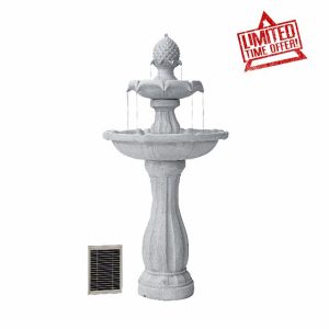XBrand 44" H Fiberglass/Resin 2-Tier Solar Water Fountain w/Solar Panel and Auto-Shut Off Pump