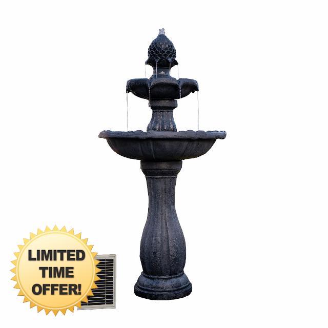 XBrand 44" H Fiberglass/Resin 2-Tier Solar Water Fountain w/Solar Panel and Auto-Shut Off Pump