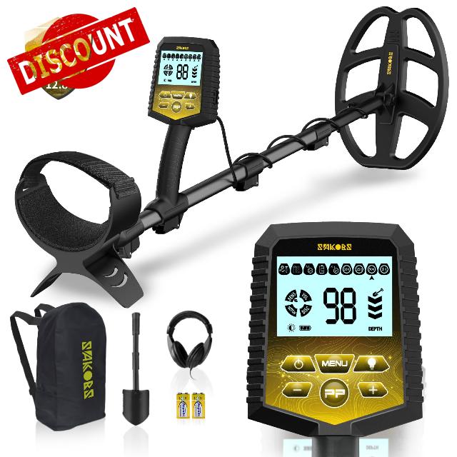 SAKOBS Metal Detector for Adults Professional Double-D Metal Detectors with Higher Sensitivity with LCD Display Upgraded DSP Chip with 12.8'' DetectionDepth Ease of Use Metal Detectors