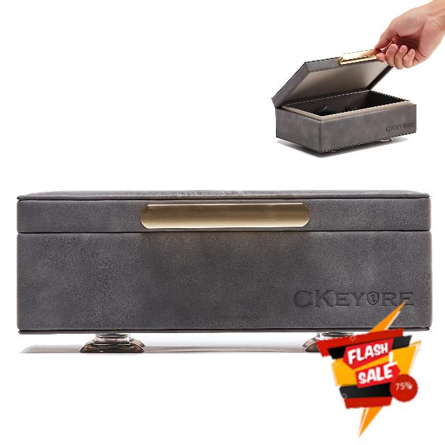 CKEYURE Key Box | Faraday Box for Car Keys | Car Key Signal Blocker Box | RFID Key Box | Key Holder | Key Safe | Signal blocking key box for car security | One Hand Operation (Dark Grey)