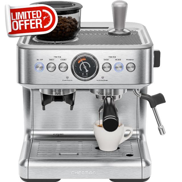 Chefman Crema Supreme 15 Bar Espresso Machine with Milk Frother