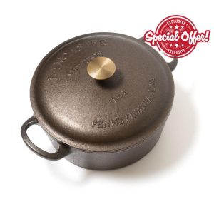 Lancaster Cast Iron 5 Qt. Dutch Oven - Made in the USA - Smooth cooking surface - Self Basting Lid with a solid Brass Knob