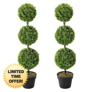 2 Pack 3Ft Artificial Boxwood Topiary Tree