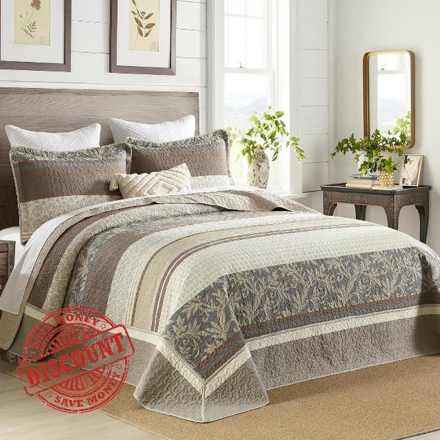 SahSahCasa 120"x102" 100% Cotton Oversized Queen Bedspread Coverlet Quilt Set