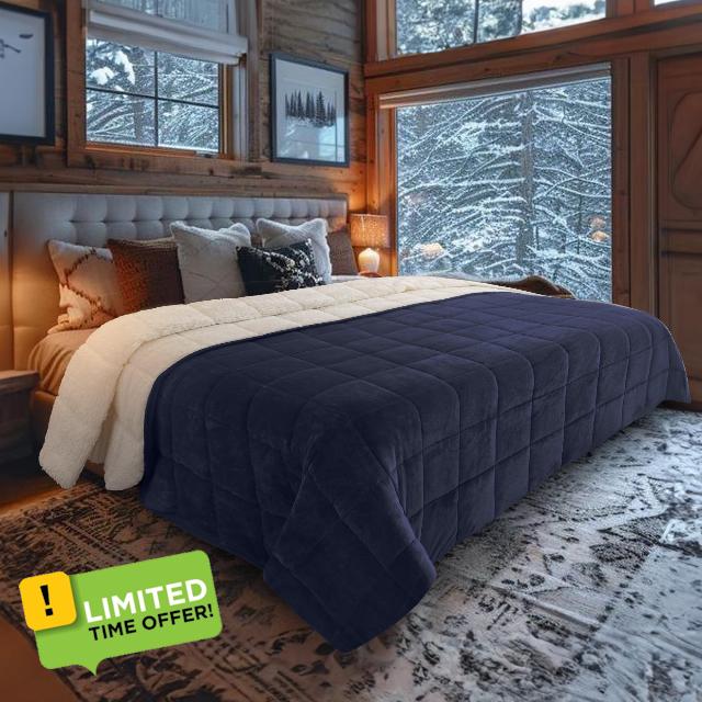Sherpa Fleece Weighted Blanket King Size 20lbs (Navy/White) - Reversible- Super Soft Fleece Material & Plush Sherpa Fabric on Other Side
