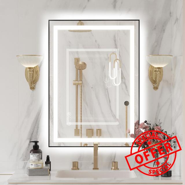 20"x 28" LED Bathroom Mirror with Black Frame