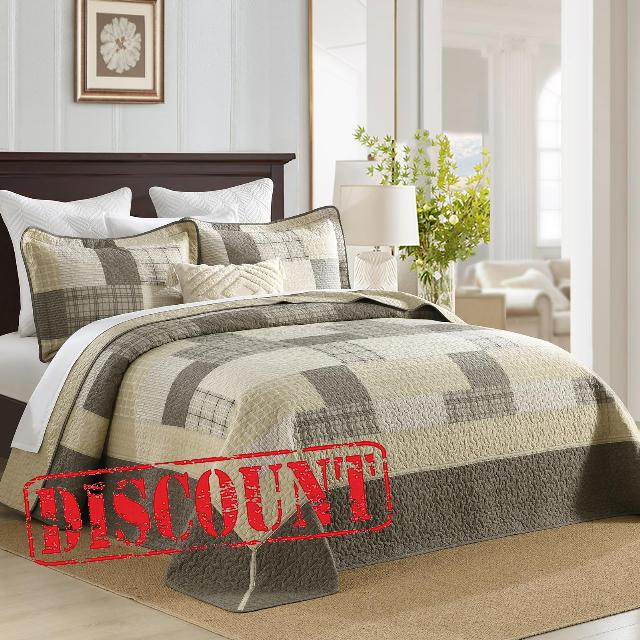 Oversized Bedspread Quilt 120x120-100% Cotton Plaid King Bedspreads Coverlet
