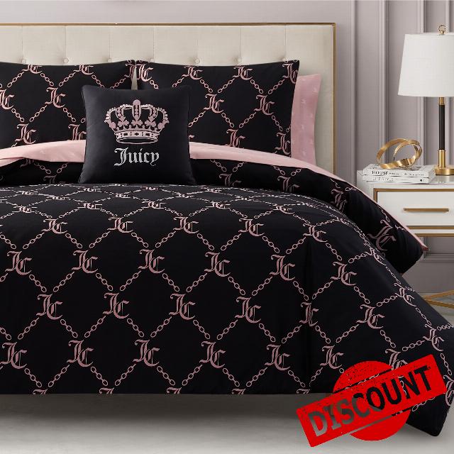 Juicy Couture Black Link Logo Printed Comforter Set
