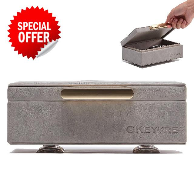 CKEYURE Key Box | Faraday Box for Car Keys | Car Key Signal Blocker Box | RFID Key Box | Key Holder | Key Safe | Signal blocking key box for car security | One Hand Operation (Light Grey)