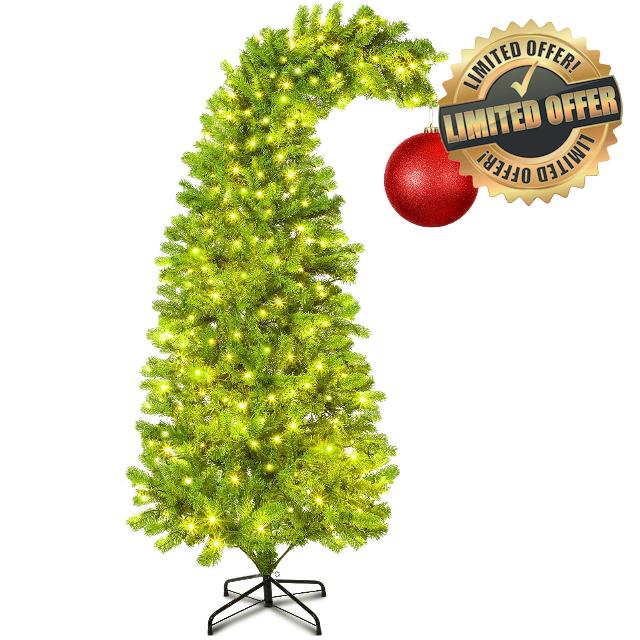 Kasyat 6 FT Christmas Tree with Stand LED Lights Red Ball Christmas Tree Deluxe Set Lime Green Plastic Trees Thief Stole Red Ball Fantastical Artificial Lighted Christmas Tree Xmas Holiday Party Decor