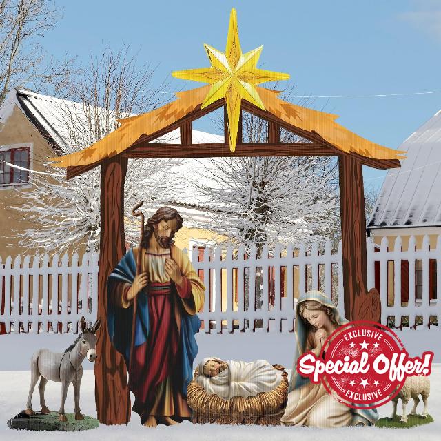Kigley 6 Pcs Christmas Outdoor Nativity Set 6.7ft Large Manger Christmas Yard Signs Nativity Outdoor Christmas Decorations Religious Holy Jesus Birth Manger Scene Supplies with Stake for Xmas Lawn